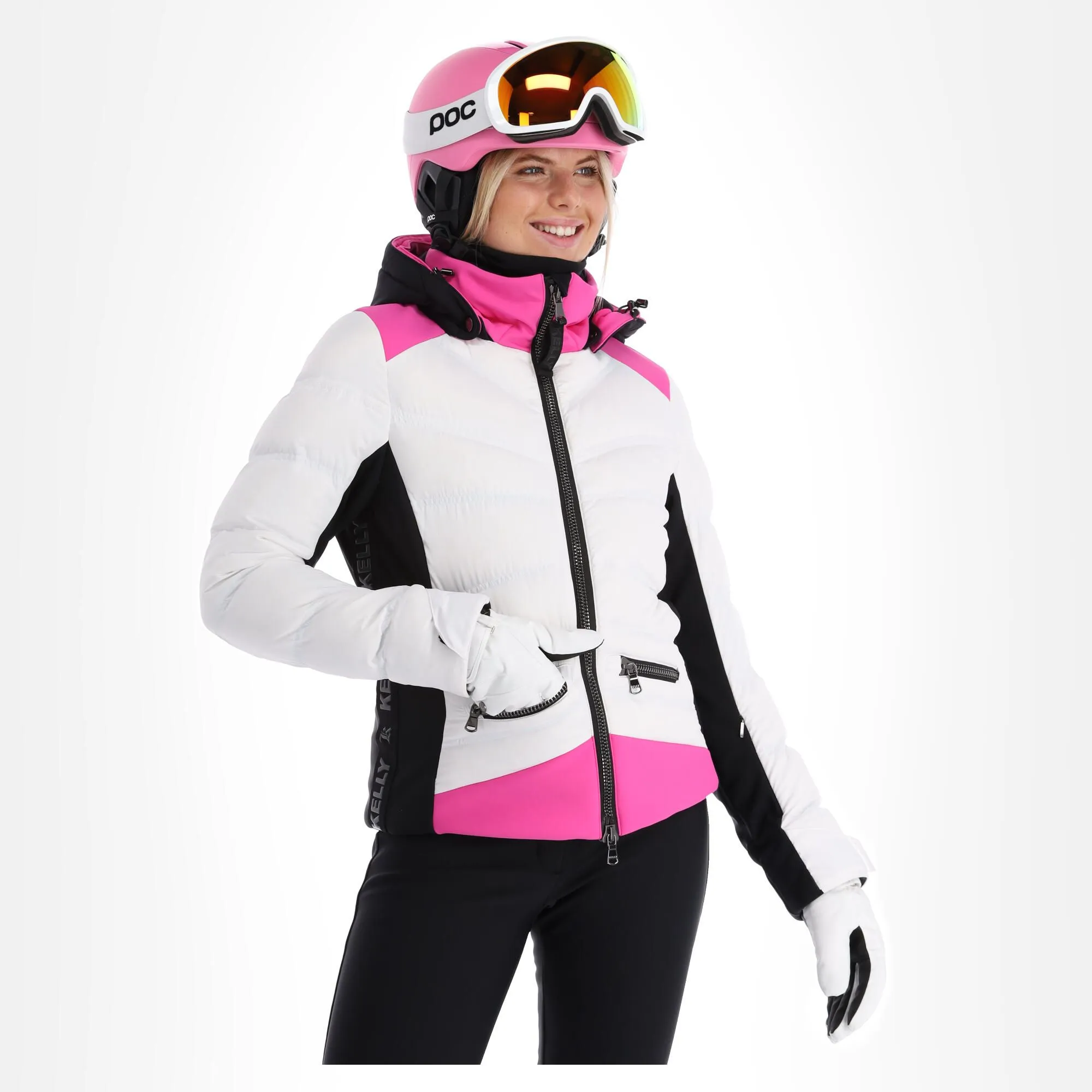 Kelly, Down Jacket Ski-jas Dames Roze, Wit 1 Kelly, Down Jacket Ski-jas Dames Roze, Wit