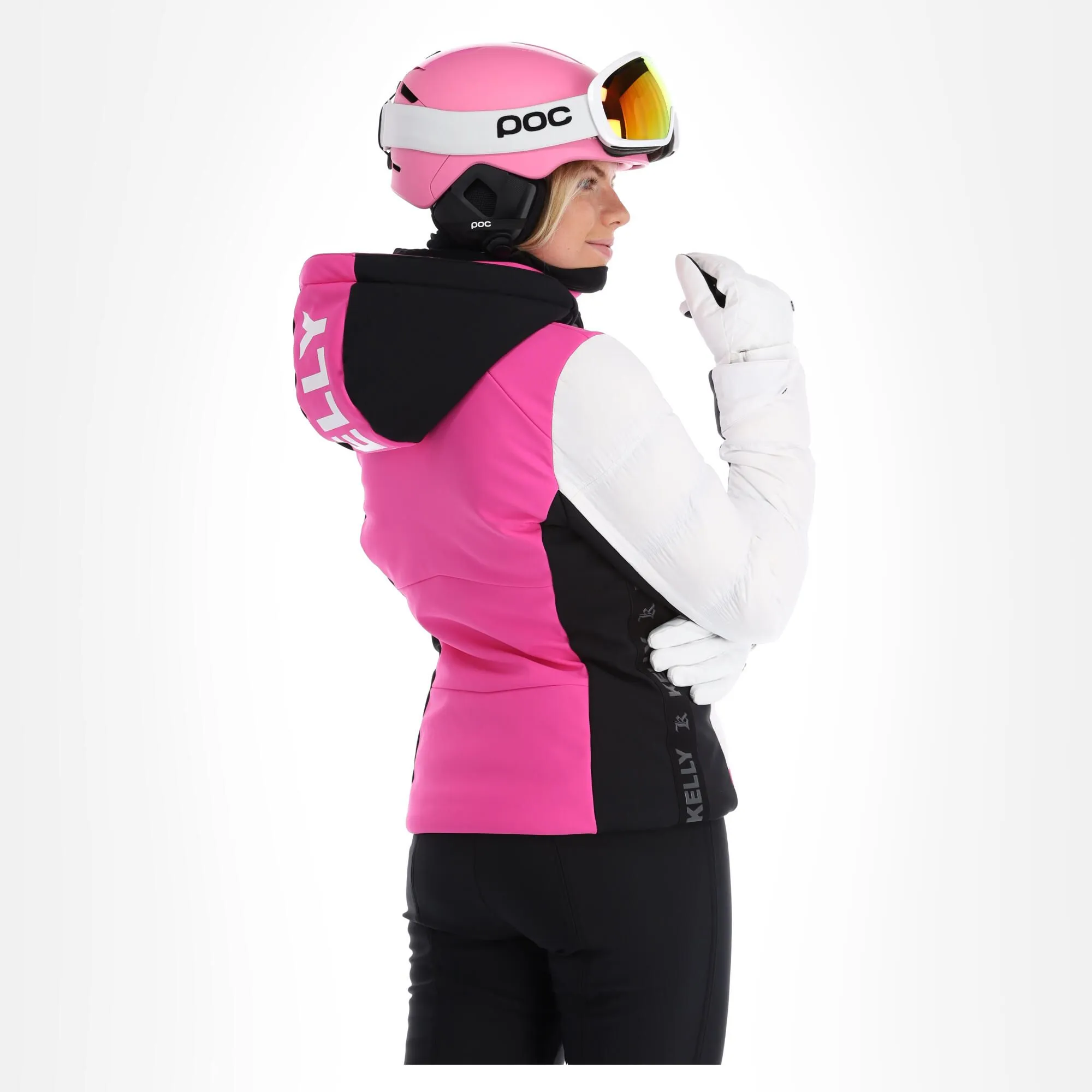 Kelly, Down Jacket Ski-jas Dames Roze, Wit 2 Kelly, Down Jacket Ski-jas Dames Roze, Wit - Afbeelding 2