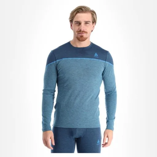 Odlo, Revelstoke Thermoshirt Heren Teal Melange, Indigo Bunting Blauw -Cmp Ski-uitrusting Winkel odlo revelstoke fa thermoshirt heren teal melange indigo bunting 22odlox105v1 BI 02