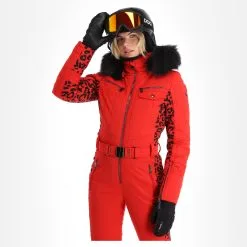 Poivre Blanc, Stretch Ski Overall Ski Overall Dames Leopard Scarlet Rood