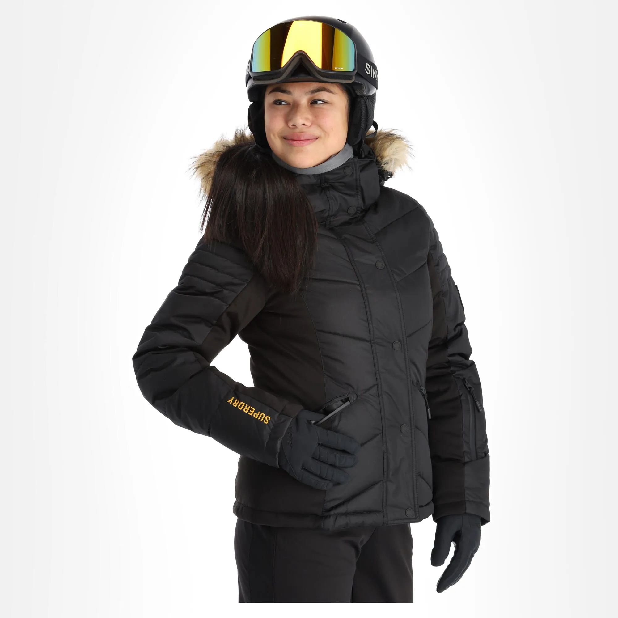 Superdry, Snow Luxe Puffer Ski-jas Dames Zwart 1 Superdry, Snow Luxe Puffer Ski-jas Dames Zwart